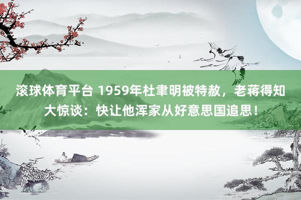 滚球体育平台 1959年杜聿明被特赦,老蒋得知大惊谈:快让他浑家从好意思国追思!