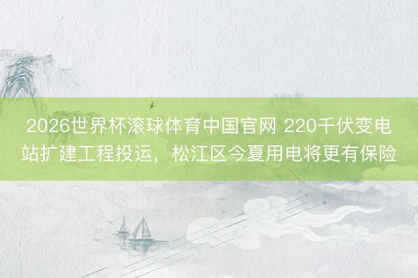 2026世界杯滚球体育中国官网 220千伏变电站扩建工程投运,松江区今夏用电将更有保险