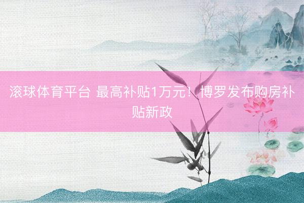 滚球体育平台 最高补贴1万元!博罗发布购房补贴新政